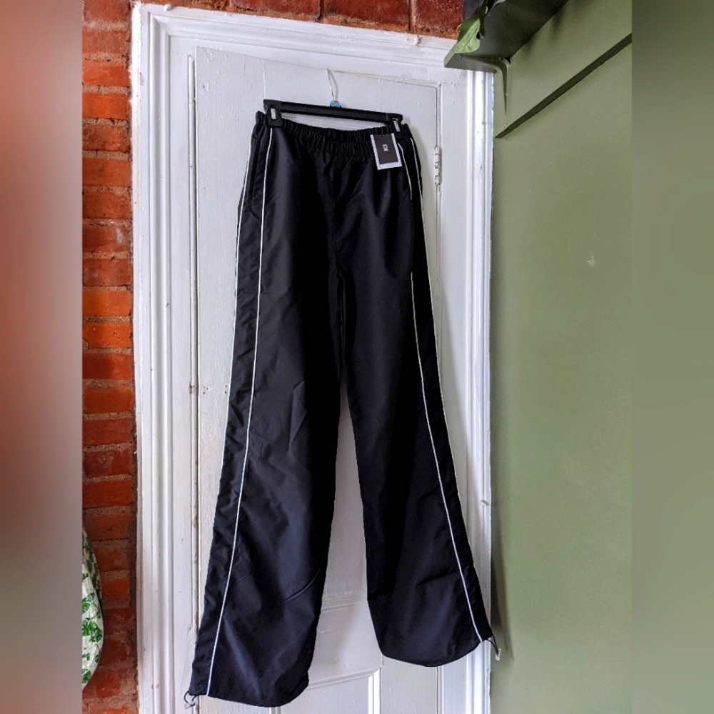 Track Pants Women Piping Detail Wide Leg Baggy Pants Y2K Elastic Waist